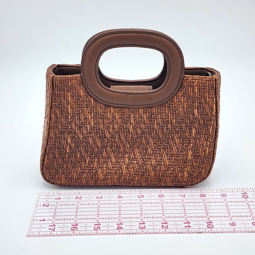 Fossil Vintage Woven Straw Rattan Small Structured Purse Handbag Brown - Picture 8 of 10